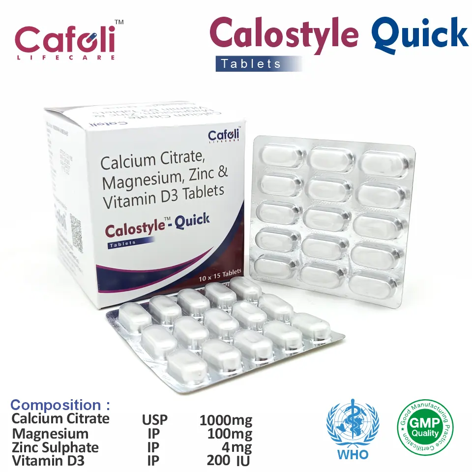 Calcium Citrate, Vitamin D3, Zinc Sulphate & Magnesium Sulphate Tablet at the best price in PCD Pharma Franchise for bone health.